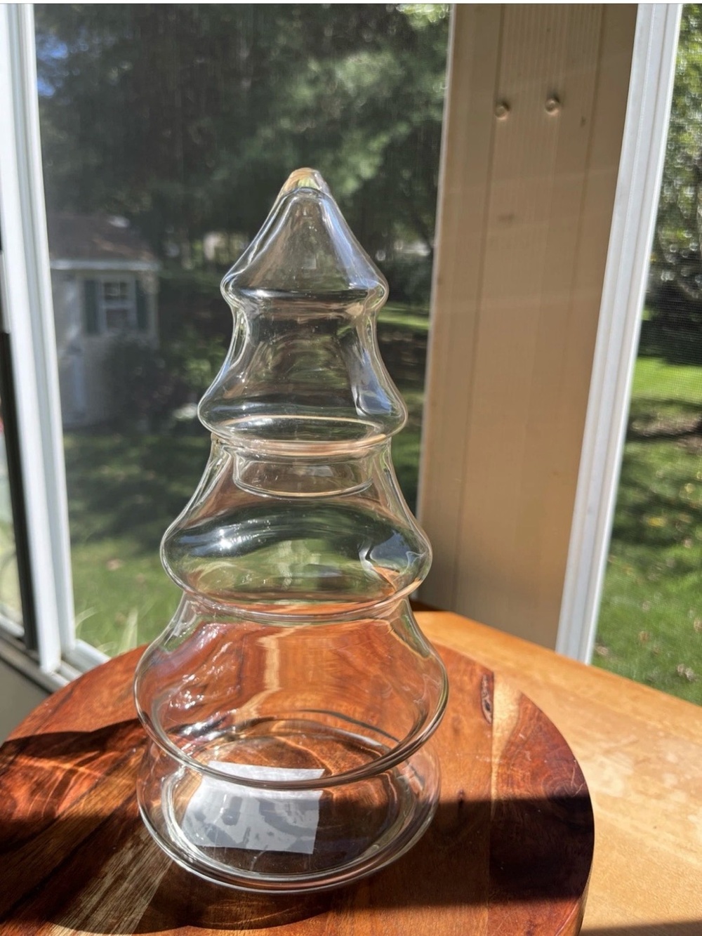 Vintage 2 Piece Clear Glass Christmas Tree Apothecary Jar 8.75" Tall